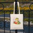 Crocodile Reading Book Watercolor Flowers Kids Canvas Tote Bag