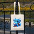 Readsolotl Blue Kawaii Axolotl Book Lover Reading Canvas Tote Bag