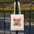 Readsolotl Kawaii Axolotl Reading Book Lover Canvas Tote Bag