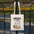Unearth a Story Cute Dinosaur Summer Reading 2026 Dino Book Canvas Tote Bag