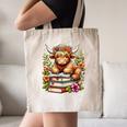 Bookworm Cute Highland Cow Reading Book Canvas Tote Bag