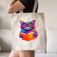 Cat Book Shirt Colorful Cat Reading Book Canvas Tote Bag