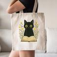 Cat Reading Book Flowers Canvas Tote Bag