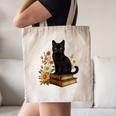 Cute Cat Book Flowers Canvas Tote Bag