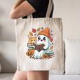 Cute Cozy Ghost Reading With Cat Book Lover Autumn Fall Canvas Tote Bag