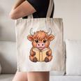 Cute Highland Cow Reading Book Canvas Tote Bag