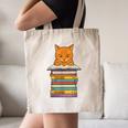 Cute Orange Tabby Cat Reading On Pile Of Books Canvas Tote Bag