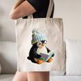 Cute Penguin Reading Book Faux-Crochet Print Canvas Tote Bag