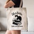 Life Is Better With Cats & Books Tuxedo Cat Mom Women Canvas Tote Bag
