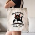 Read Banned Books Drink Coffee Fight Evil Retro Cat Canvas Tote Bag