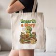 Unearth a Story Triceratops Dinosaur Reading Books Cute Dino Canvas Tote Bag