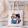 Adorable Book Lover Calico Cat With Reading Glasses Cute For Men Women Kids Canvas Tote Bag