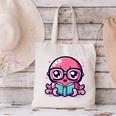 Adorable Book Lover Octopus With Reading Glasses Cute Canvas Tote Bag