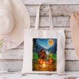 Bigfoot And Alien Reading Books Campfire Halloween Canvas Tote Bag