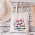 Book Lover Coquette Bow Pink Dainty Ribbon Cute Bookworm Canvas Tote Bag