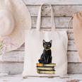 Cat Sitting On Books Canvas Tote Bag
