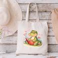 Crocodile Reading Book Watercolor Flowers Kids Canvas Tote Bag