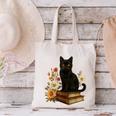 Cute Cat Book Flowers Canvas Tote Bag