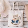 Cute Cat Reading Books With Tea Canvas Tote Bag