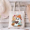 Cute Cozy Ghost Reading With Cat Book Lover Autumn Fall Canvas Tote Bag