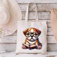Cute Dog Puppy English Bulldog Reading Book Canvas Tote Bag Cute Dog Puppy English Bulldog Reading Book Canvas Tote Bag