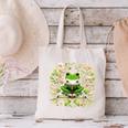 Cute Floral Frog Book Reading Canvas Tote Bag