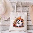 Cute Ghost Drinking Coffee Halloween Reading Book Retro Canvas Tote Bag Cute Ghost Drinking Coffee Halloween Reading Book Retro Canvas Tote Bag