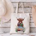 Cute Highland Cow With Book Floral Bookworm Librarian Book Canvas Tote Bag Cute Highland Cow With Book Floral Bookworm Librarian Book Canvas Tote Bag