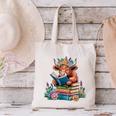 Cute Highland Cow Reading Book Baby Cow Bookworm Canvas Tote Bag