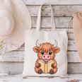 Cute Highland Cow Reading Book Canvas Tote Bag