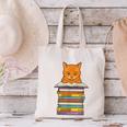 Cute Orange Tabby Cat Reading On Pile Of Books Canvas Tote Bag