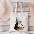 Cute Penguin Reading Book Faux-Crochet Print Canvas Tote Bag