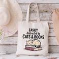 Easily Distracted By Cats And Books Cute Book Lover Canvas Tote Bag