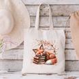 Fox And Book Lover Graphic For Women And Spring Pink Flower Canvas Tote Bag