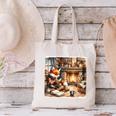 Fox Reads By Fireplace In Cabin Rustic Book Cozy Cup Tea Canvas Tote Bag