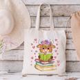 Highland Cow Reading Book Floral Bookworm Canvas Tote Bag