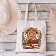 Highland Cow Reading Book Graphic Cow With Book Floral Canvas Tote Bag