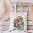 Leer ES Poder Cute Floral Spanish Teacher Book Reading Canvas Tote Bag