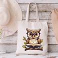 Owl Reading A Book Perched On A Branch Bookworm Canvas Tote Bag