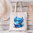 Readsolotl Blue Kawaii Axolotl Book Lover Reading Canvas Tote Bag