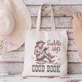 Retro Cowgirl ReadingTee Saddle Up With A Good Book Western Canvas Tote Bag