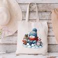 Snowman Reading Books Lovers Librarian Bookworm Christmas Canvas Tote Bag