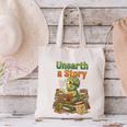 Unearth a Story Triceratops Dinosaur Reading Books Cute Dino Canvas Tote Bag