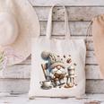 Vintage Cute Gnome Reading Book Coffee Cute Gnome Graphic Canvas Tote Bag