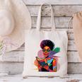 Woman Reading Book Lover Geometric Girl Afro History Canvas Tote Bag