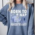 Born To Nap Forced To Exist Lazy Skeleton Couch Introverts Comfort Colors Sweatshirt Blue Jean