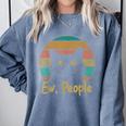 Ew People Retro Cat Lover Social Introvert Comfort Colors Sweatshirt Blue Jean