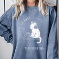 Introvert Cat With Coffee On Computer Antisocial Emo Goth Comfort Colors Sweatshirt Blue Jean