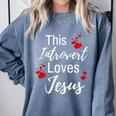 This Introvert Loves Jesus Religious Red Hearts Graphic Comfort Colors Sweatshirt Blue Jean