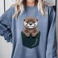 Pocket Otter Lover Introvert Cute Animal Fun Surprise Comfort Colors Sweatshirt Blue Jean